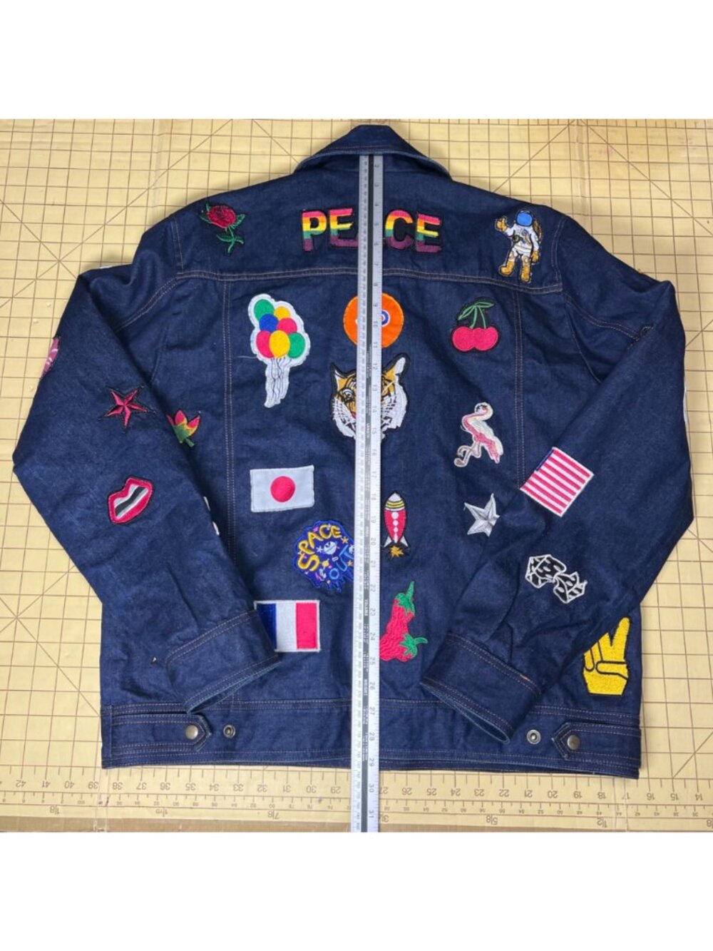 Custom Denim Jacket With Colorful Patches & Embroidery Full Zip Closure Unique D - Picture 3 of 5